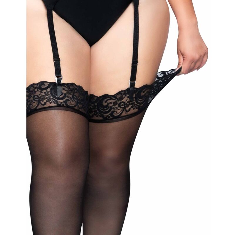 LEG AVENUE - OUTLET - SCHWARZE NYLONSTRÜMPFE MIT SPITZENABSCHLUSS PLUS – Bild 3
